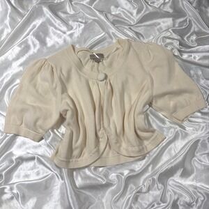y2k Cardigan Cream Excellent Kim Rogers Petite Puff Sleeve Cotton Shrug Shrug